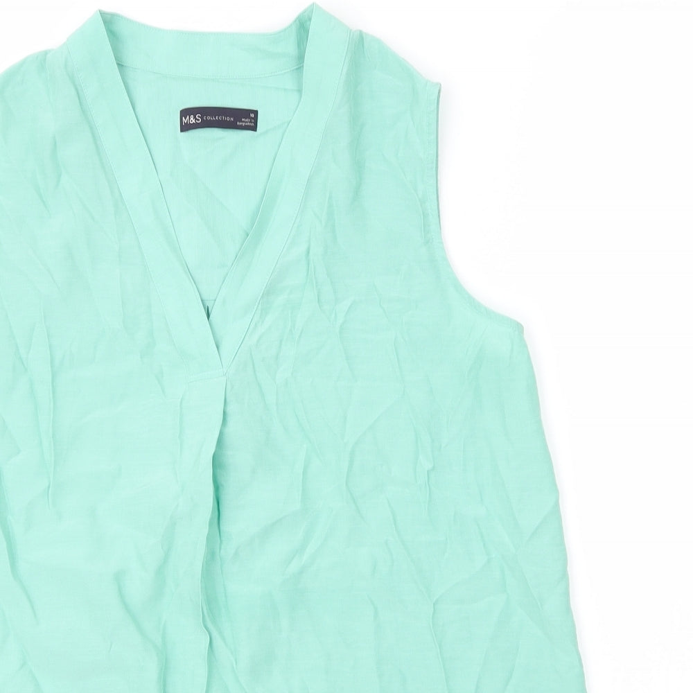 M&S Womens Green  Viscose Basic Blouse Size 10 V-Neck