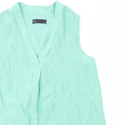 M&S Womens Green  Viscose Basic Blouse Size 10 V-Neck