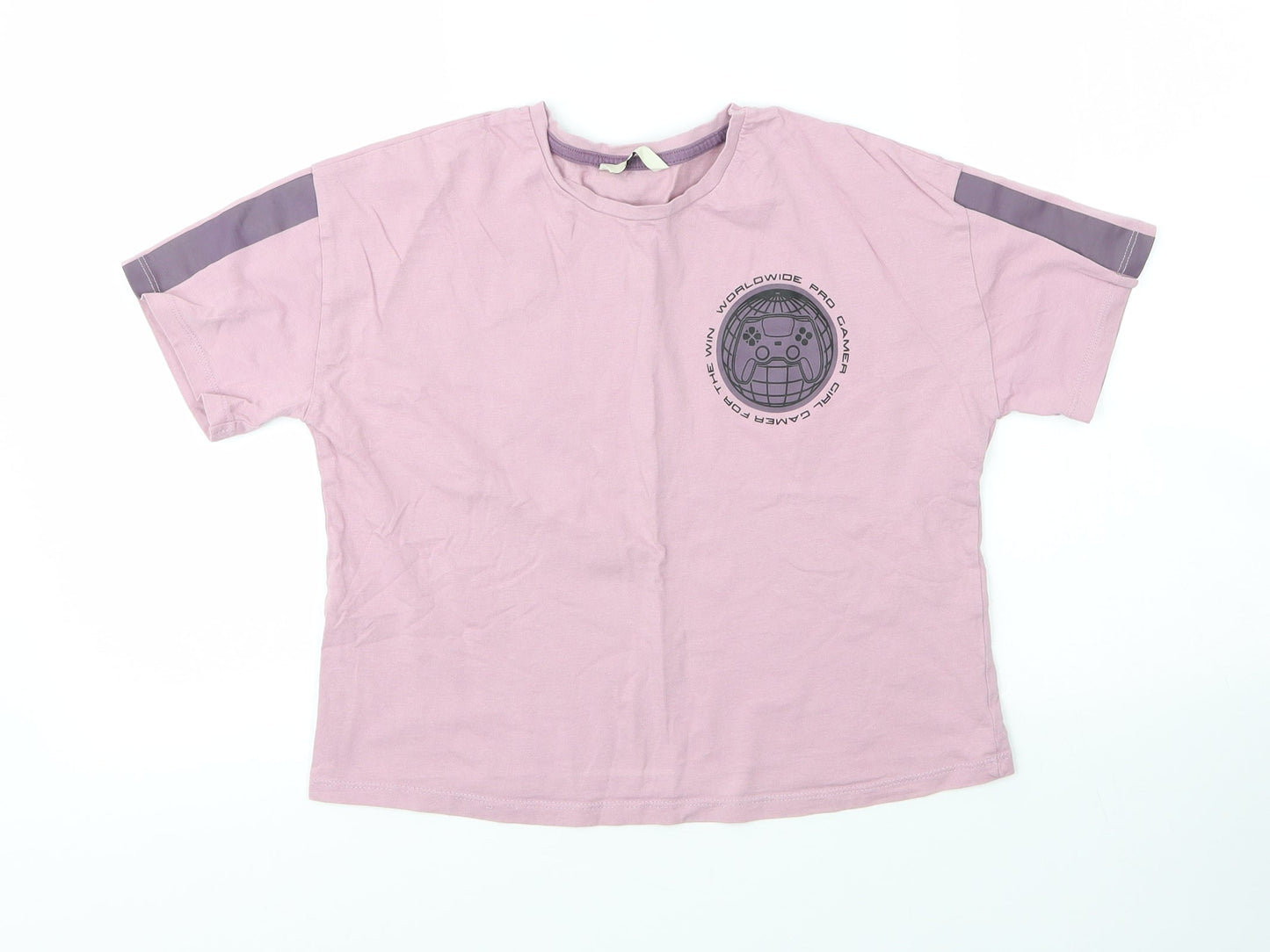 George Girls Purple  Cotton Basic T-Shirt Size 12 Years Round Neck
