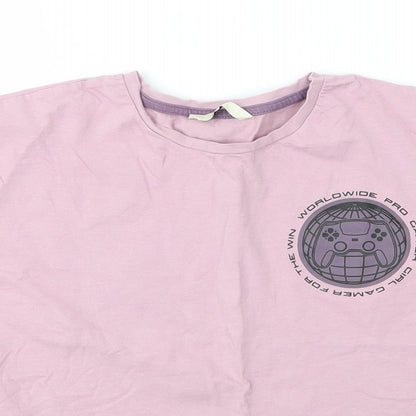 George Girls Purple  Cotton Basic T-Shirt Size 12 Years Round Neck