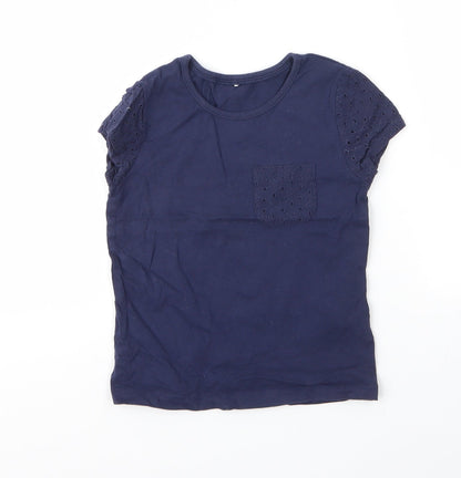 George Girls Blue  Cotton Basic T-Shirt Size 4 Years Round Neck