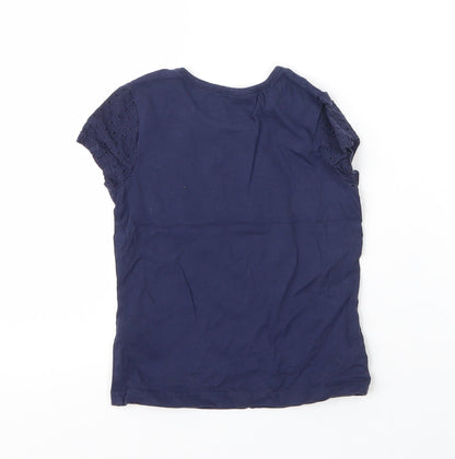George Girls Blue  Cotton Basic T-Shirt Size 4 Years Round Neck
