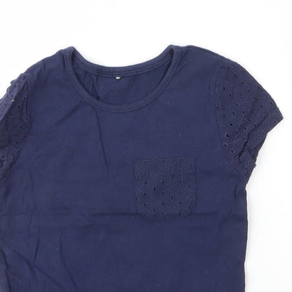 George Girls Blue  Cotton Basic T-Shirt Size 4 Years Round Neck