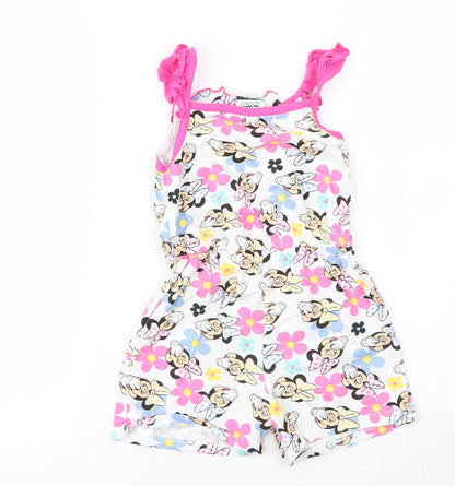 George Girls Pink Floral Cotton Romper One-Piece Size 3 Years   - Disney, Minnie Mouse
