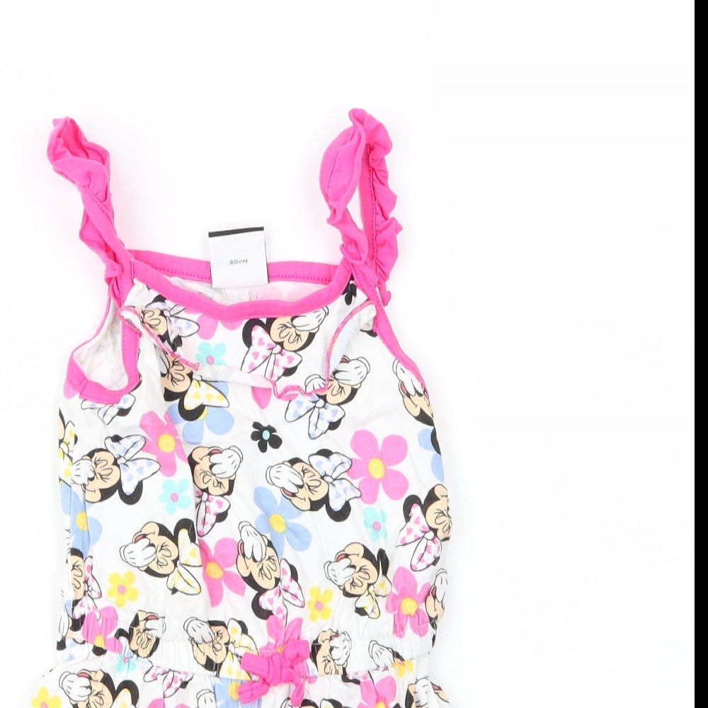George Girls Pink Floral Cotton Romper One-Piece Size 3 Years   - Disney, Minnie Mouse