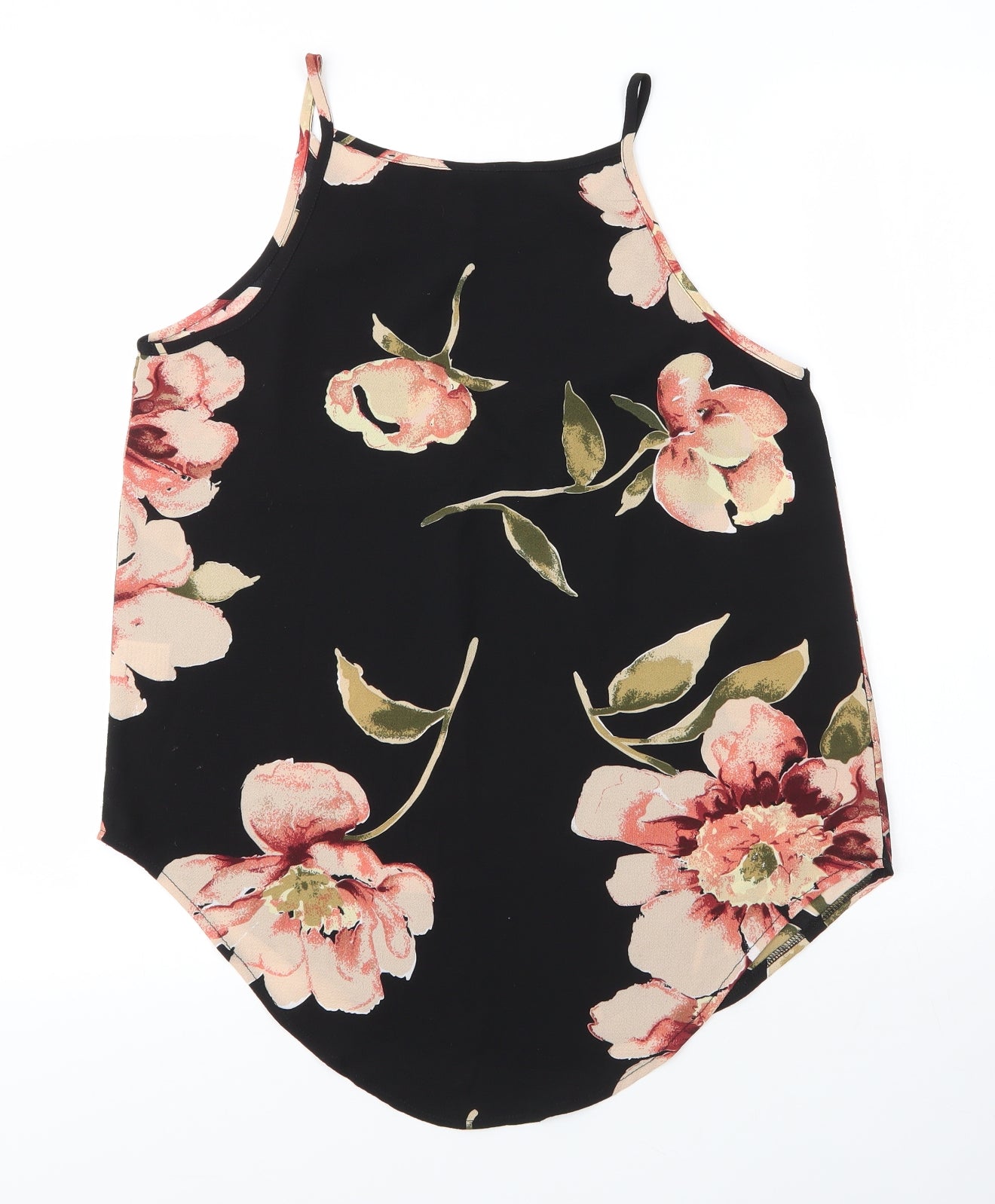 Izabelle Womens Black Floral Polyester Camisole Blouse Size 10 Round Neck