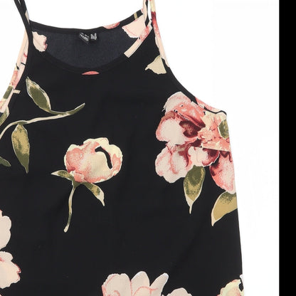 Izabelle Womens Black Floral Polyester Camisole Blouse Size 10 Round Neck