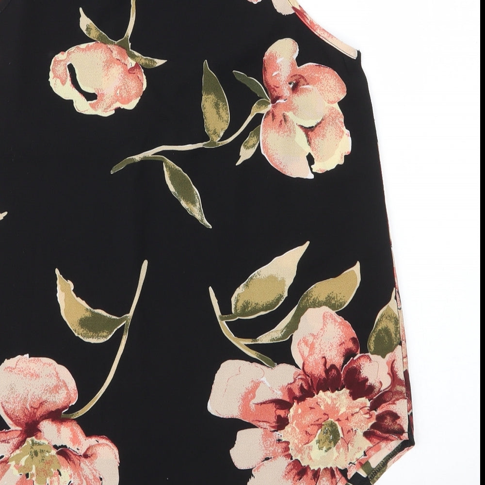 Izabelle Womens Black Floral Polyester Camisole Blouse Size 10 Round Neck