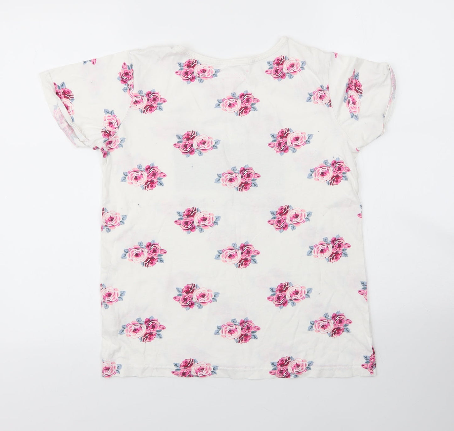 Primark Girls White Floral Cotton Basic T-Shirt Size 14 Years Round Neck