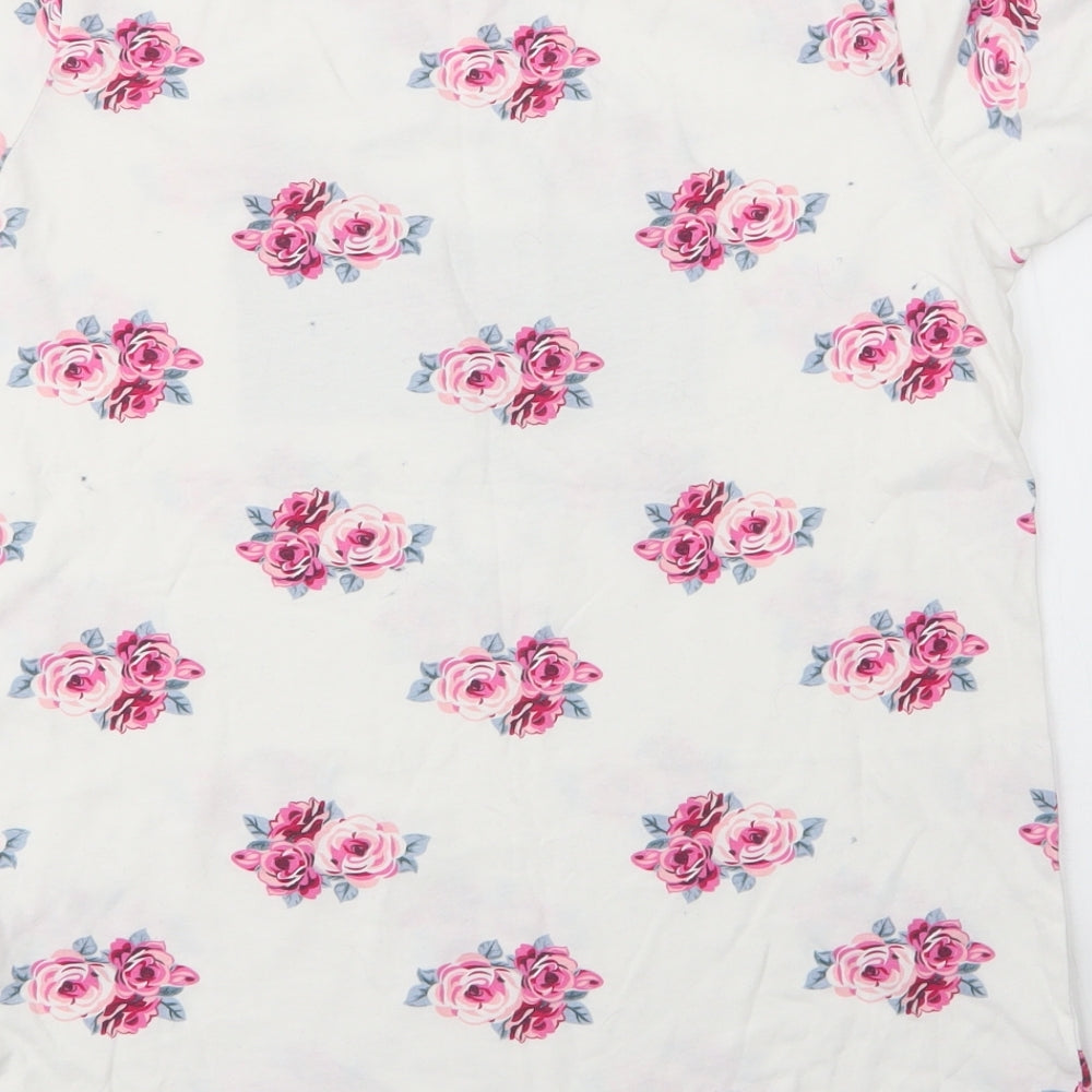 Primark Girls White Floral Cotton Basic T-Shirt Size 14 Years Round Neck