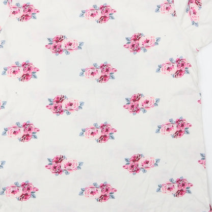 Primark Girls White Floral Cotton Basic T-Shirt Size 14 Years Round Neck