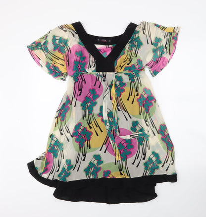 Miss Selfridge Womens Beige Floral Cotton A-Line  Size 4  Round Neck