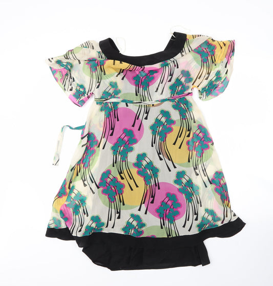 Miss Selfridge Womens Beige Floral Cotton A-Line  Size 4  Round Neck