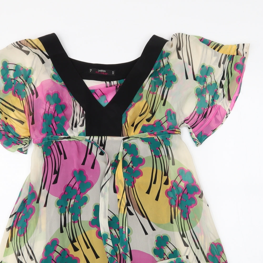 Miss Selfridge Womens Beige Floral Cotton A-Line  Size 4  Round Neck