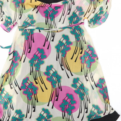 Miss Selfridge Womens Beige Floral Cotton A-Line  Size 4  Round Neck