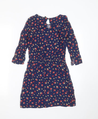 Divided by H&M Womens Blue Floral Viscose Fit & Flare  Size 6  Round Neck