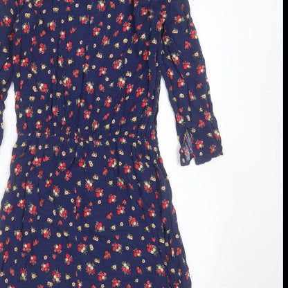 Divided by H&M Womens Blue Floral Viscose Fit & Flare  Size 6  Round Neck