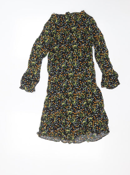 Papaya Womens Black Floral Viscose Shift  Size 8  Round Neck
