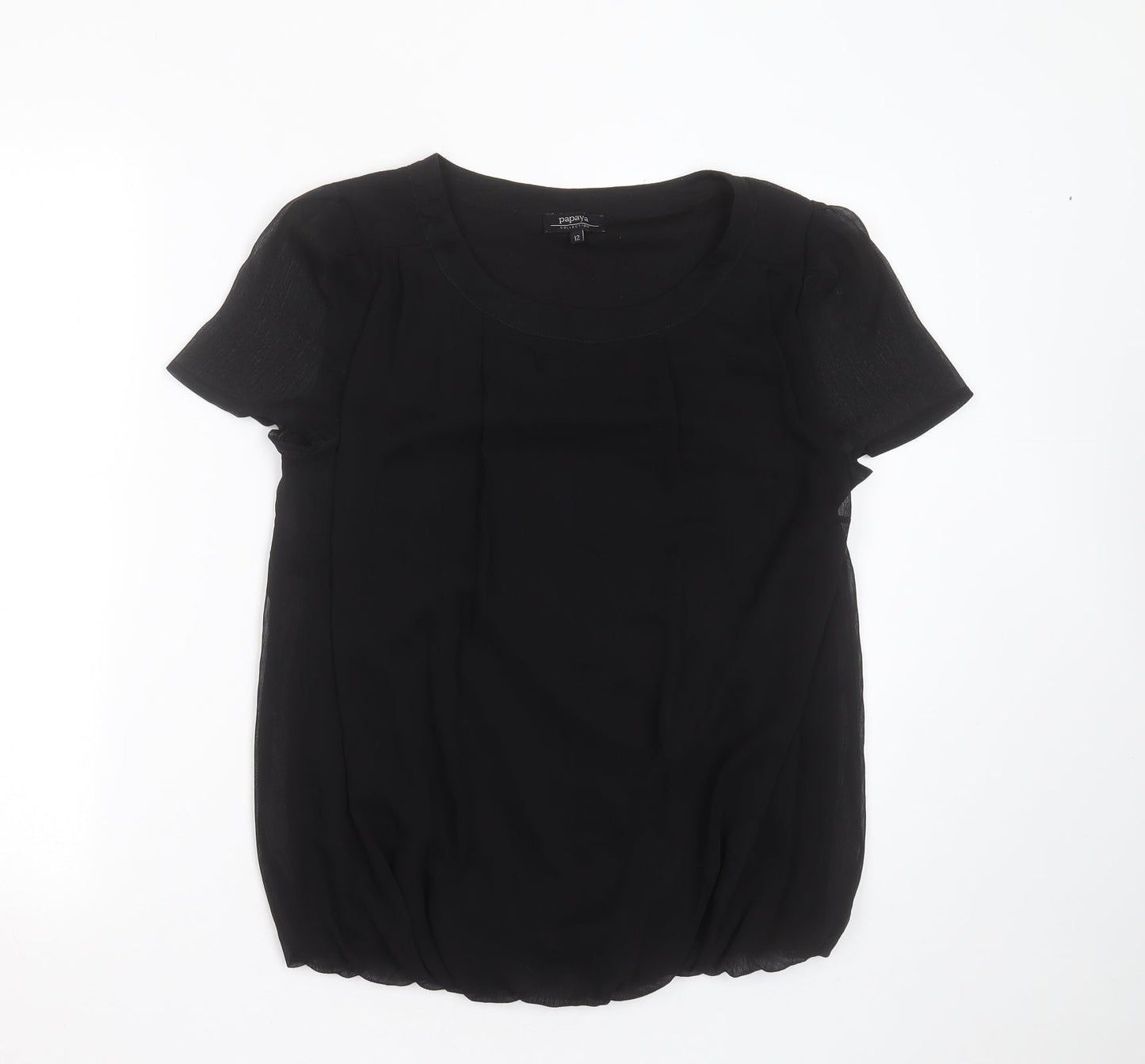 Papaya Womens Black  Polyester Blend Basic Blouse Size 12 Round Neck