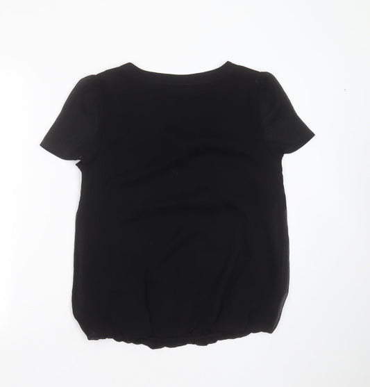 Papaya Womens Black  Polyester Blend Basic Blouse Size 12 Round Neck