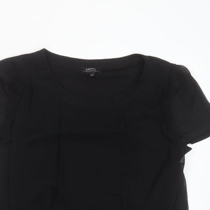 Papaya Womens Black  Polyester Blend Basic Blouse Size 12 Round Neck