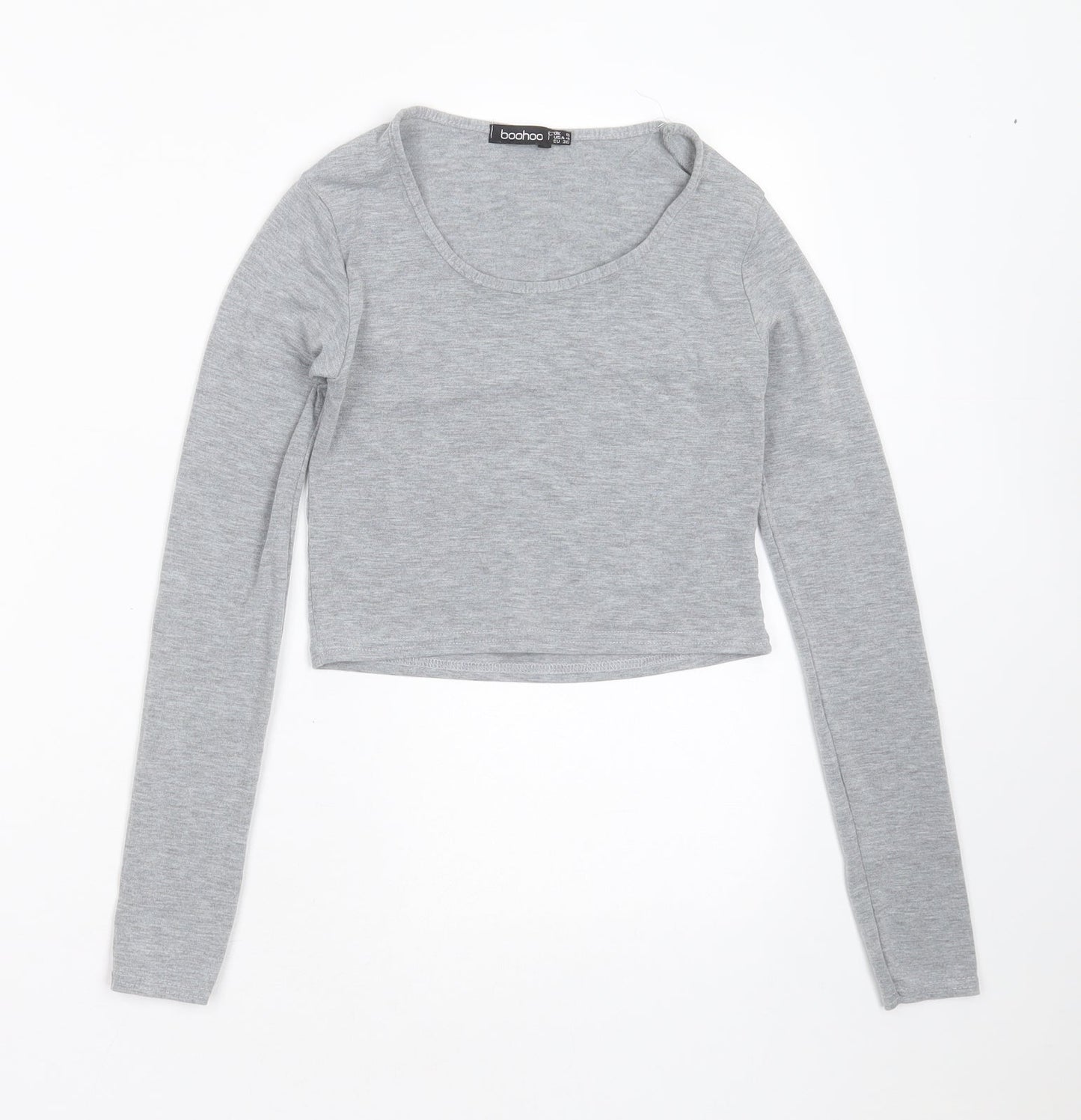 Boohoo Womens Grey  Polyester Cropped T-Shirt Size 8 Round Neck
