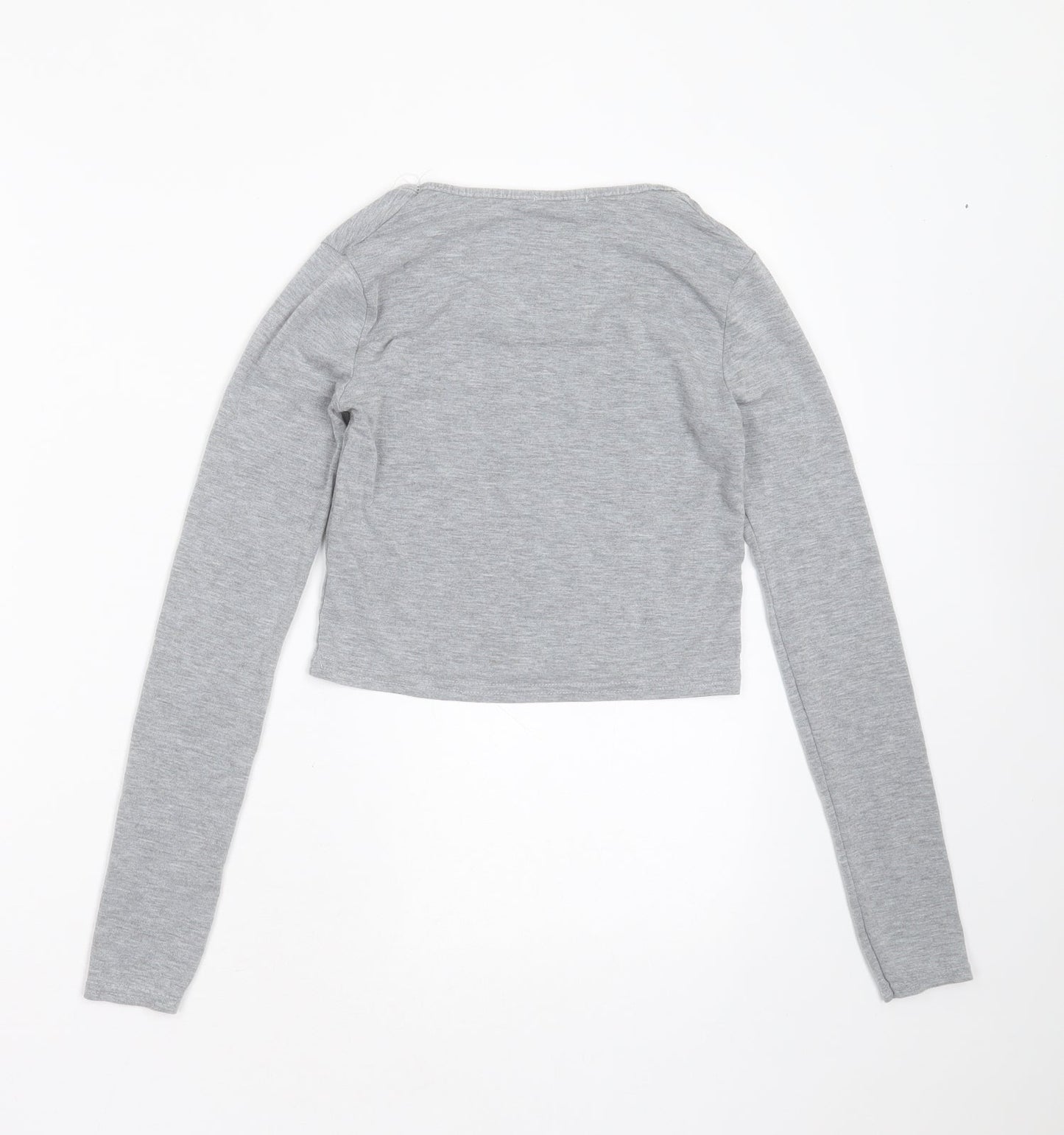 Boohoo Womens Grey  Polyester Cropped T-Shirt Size 8 Round Neck