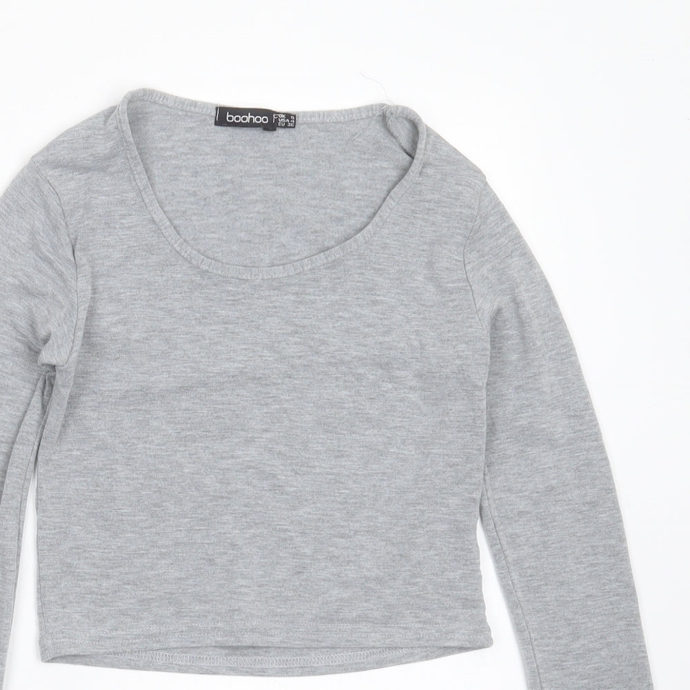Boohoo Womens Grey  Polyester Cropped T-Shirt Size 8 Round Neck