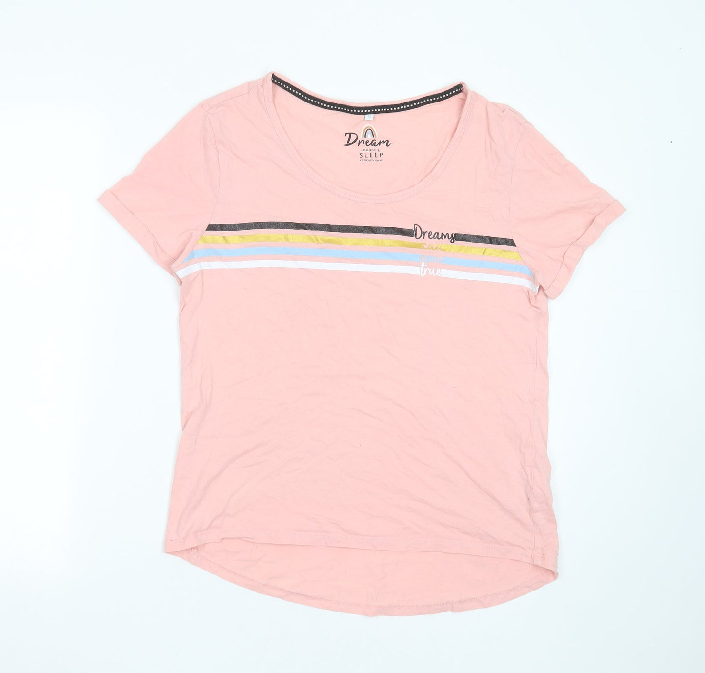 Debenhams Womens Pink Striped Cotton Top Pyjama Top Size 12   - Dreams Can Come True