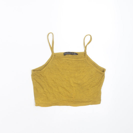 Boohoo Womens Yellow  Viscose Cropped T-Shirt Size 8 Square Neck - mustard colour