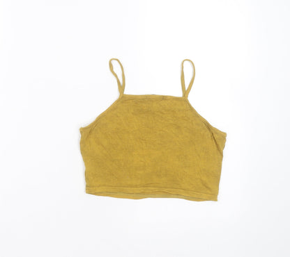 Boohoo Womens Yellow  Viscose Cropped T-Shirt Size 8 Square Neck - mustard colour