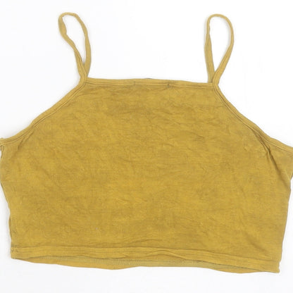 Boohoo Womens Yellow  Viscose Cropped T-Shirt Size 8 Square Neck - mustard colour