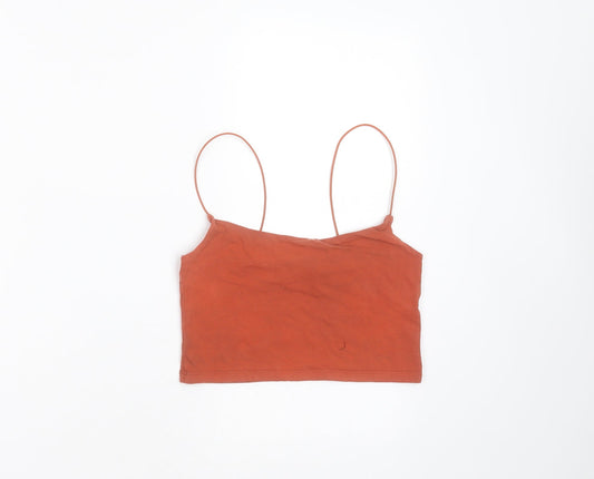 Primark Womens Brown  Cotton Cropped T-Shirt Size XS Round Neck