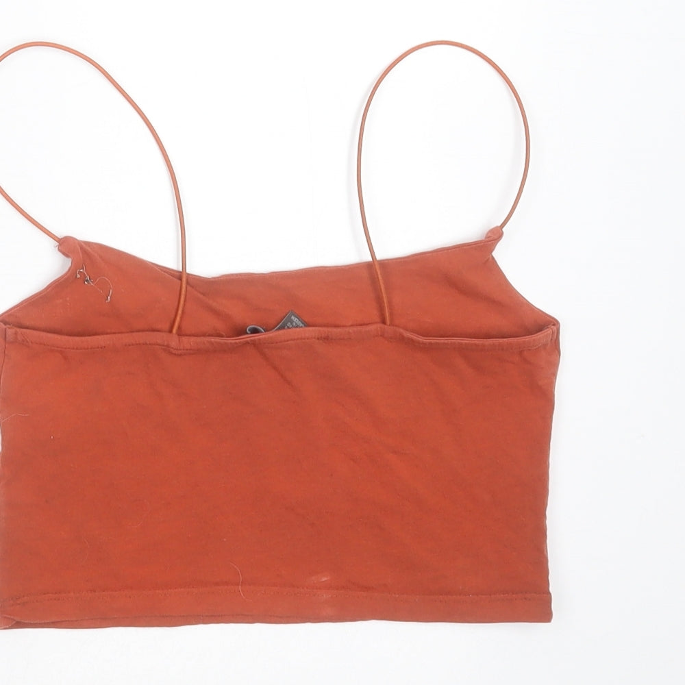 Primark Womens Brown  Cotton Cropped T-Shirt Size XS Round Neck