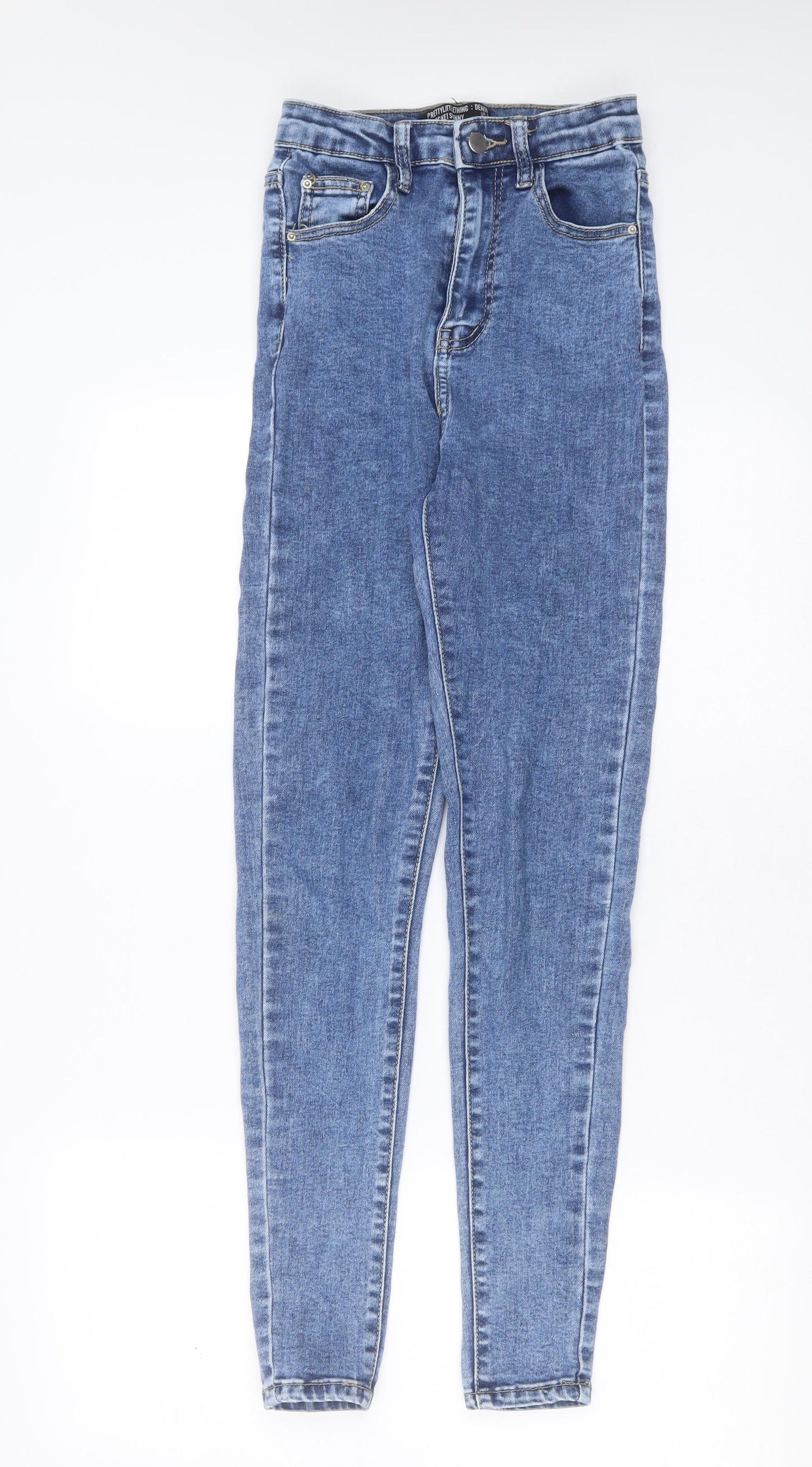 PRETTYLITTLETHING Womens Blue  Cotton Skinny Jeans Size 6 L29 in Extra-Slim Zip