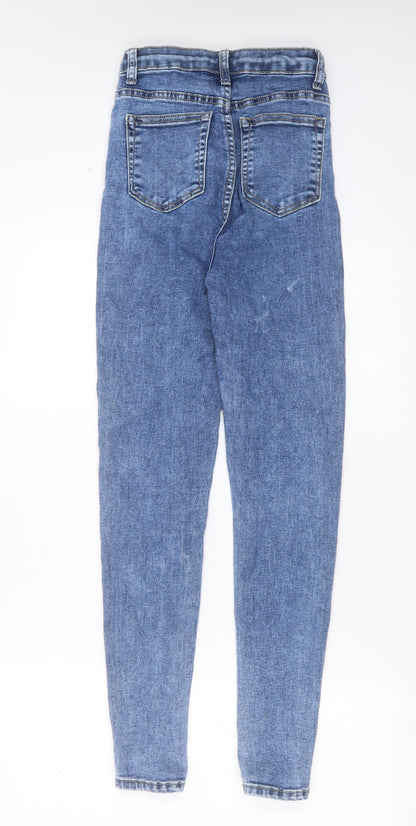 PRETTYLITTLETHING Womens Blue  Cotton Skinny Jeans Size 6 L29 in Extra-Slim Zip