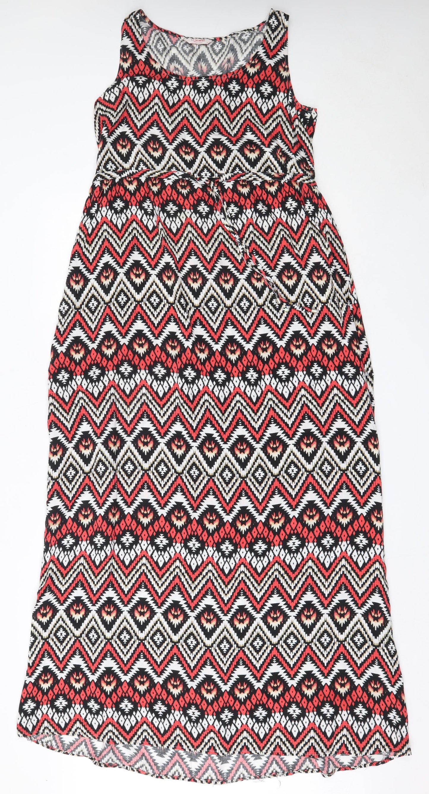 LC Waikiki Womens Red Geometric Viscose Maxi  Size 38  Round Neck