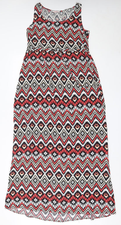 LC Waikiki Womens Red Geometric Viscose Maxi  Size 38  Round Neck
