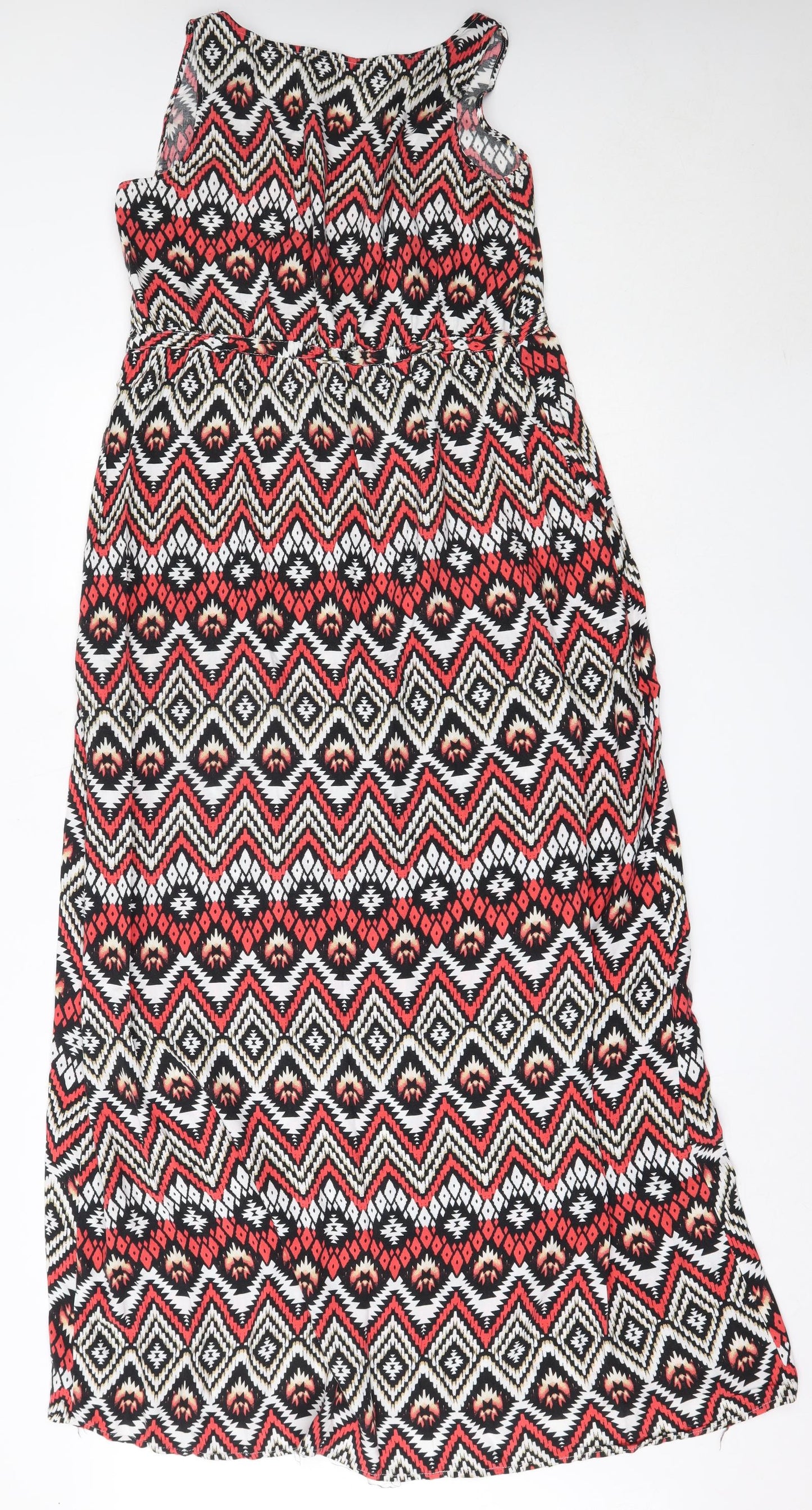 LC Waikiki Womens Red Geometric Viscose Maxi  Size 38  Round Neck