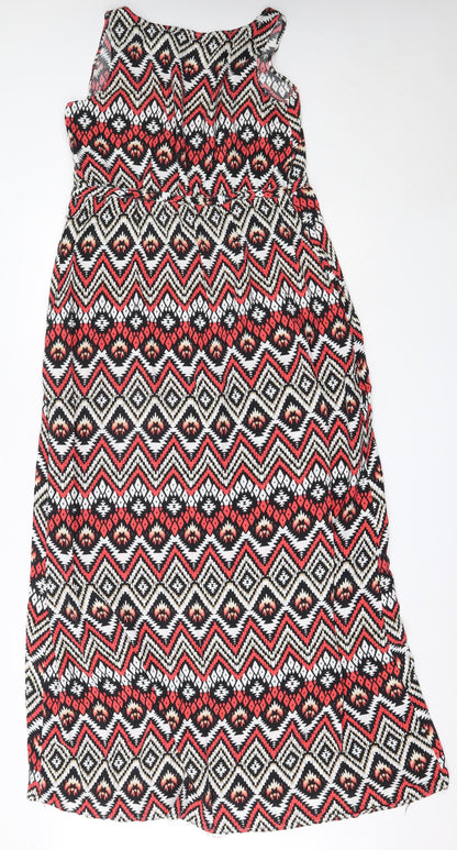 LC Waikiki Womens Red Geometric Viscose Maxi  Size 38  Round Neck