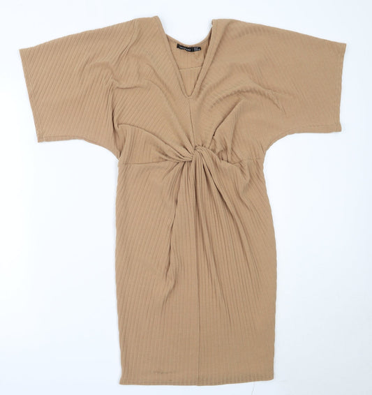 Boohoo Womens Beige  Polyester Mini  Size 10  V-Neck