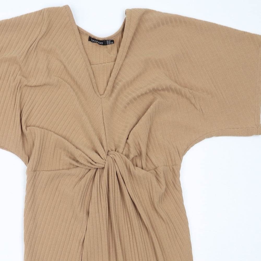 Boohoo Womens Beige  Polyester Mini  Size 10  V-Neck