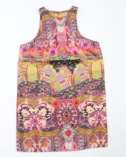 Preworn Womens Pink Geometric Polyester Shift  Size M  Round Neck