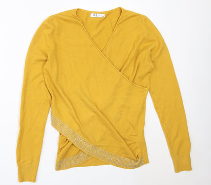 B.L Fashion Womens Yellow V-Neck  Modal Pullover Jumper Size S