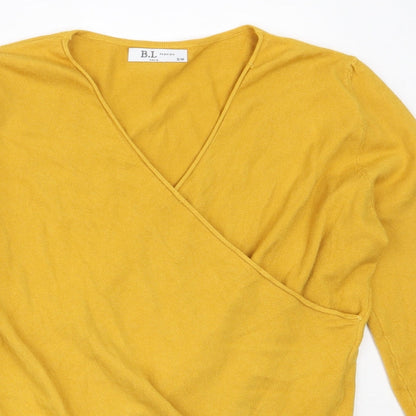B.L Fashion Womens Yellow V-Neck  Modal Pullover Jumper Size S