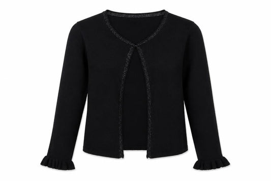 Front view of Papaya women’s black round neck viscose cardigan jumper, size S