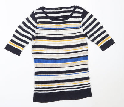 F&F Womens Blue Round Neck Striped Cotton Pullover Jumper Size 6