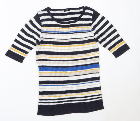 F&F Womens Blue Round Neck Striped Cotton Pullover Jumper Size 6