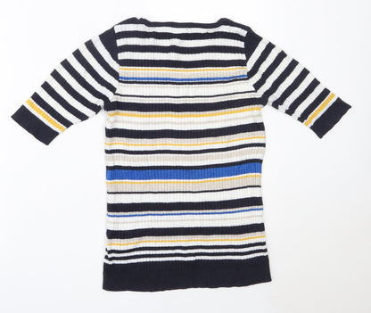 F&F Womens Blue Round Neck Striped Cotton Pullover Jumper Size 6