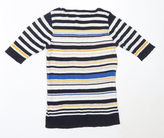 F&F Womens Blue Round Neck Striped Cotton Pullover Jumper Size 6